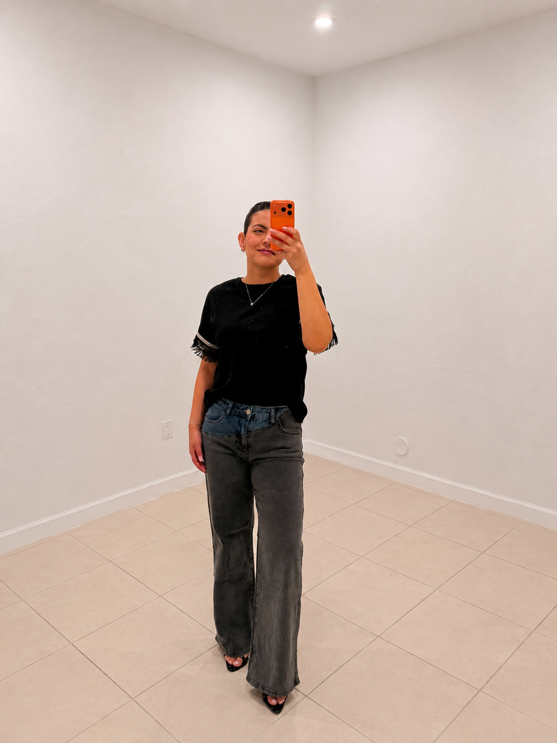 Contrast Wide Leg Jeans