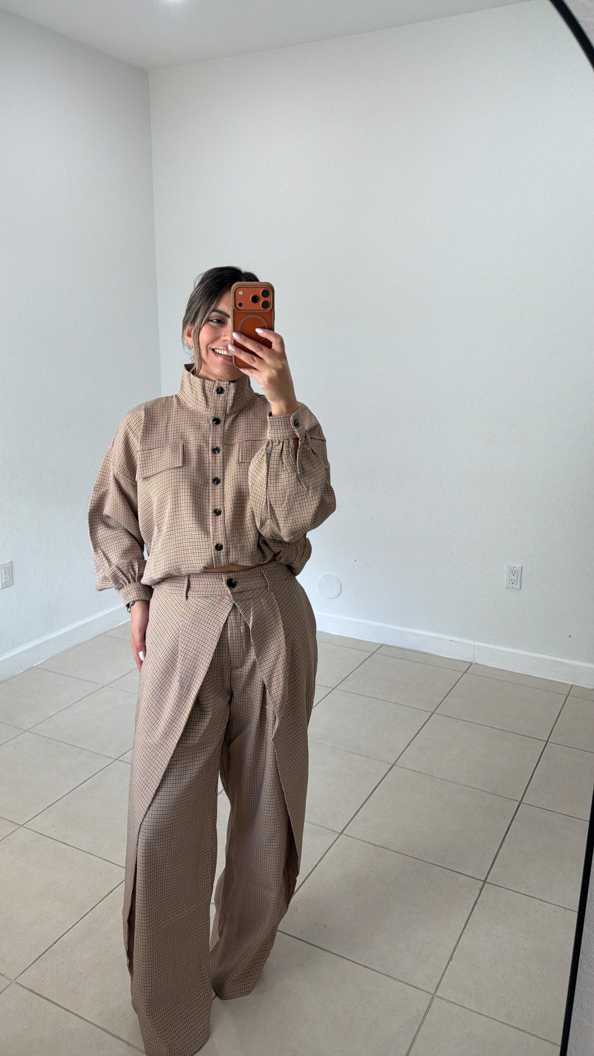 Plaid Bomber Jacket & Wrap Pants Set