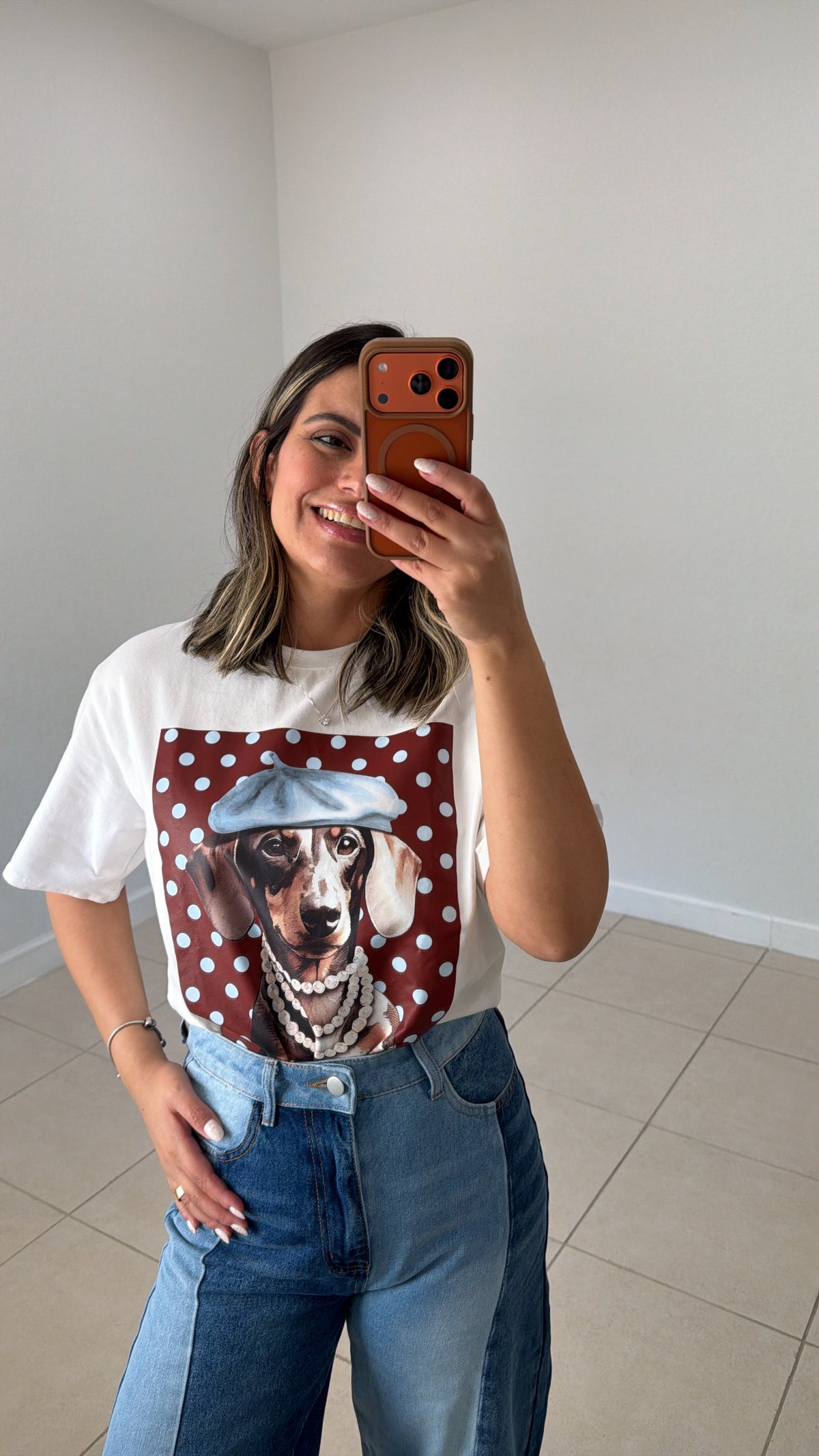 Polka Dot Pup Graphic Top