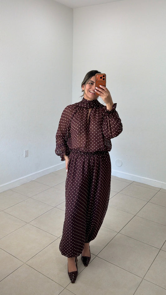 Burgundy Polka Dot Set