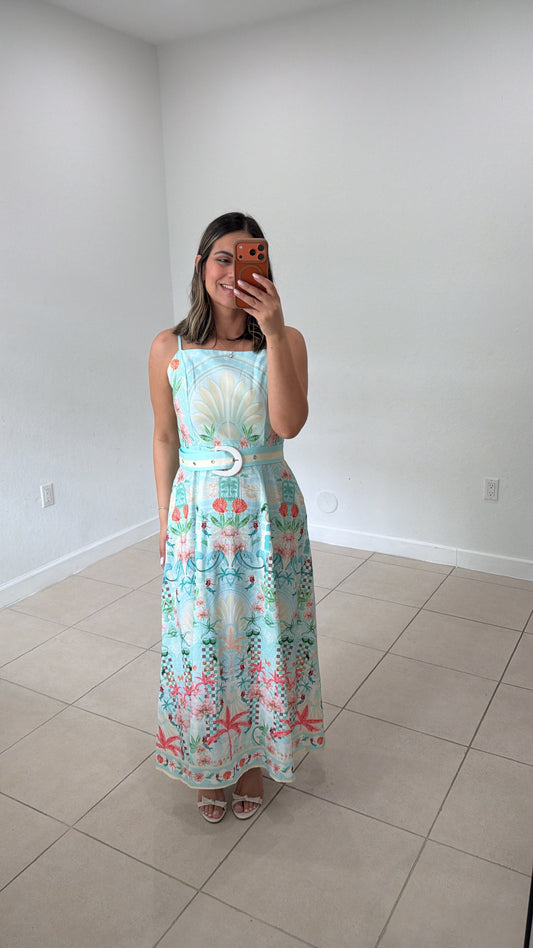 Botanical Garden Belted Midi Dress