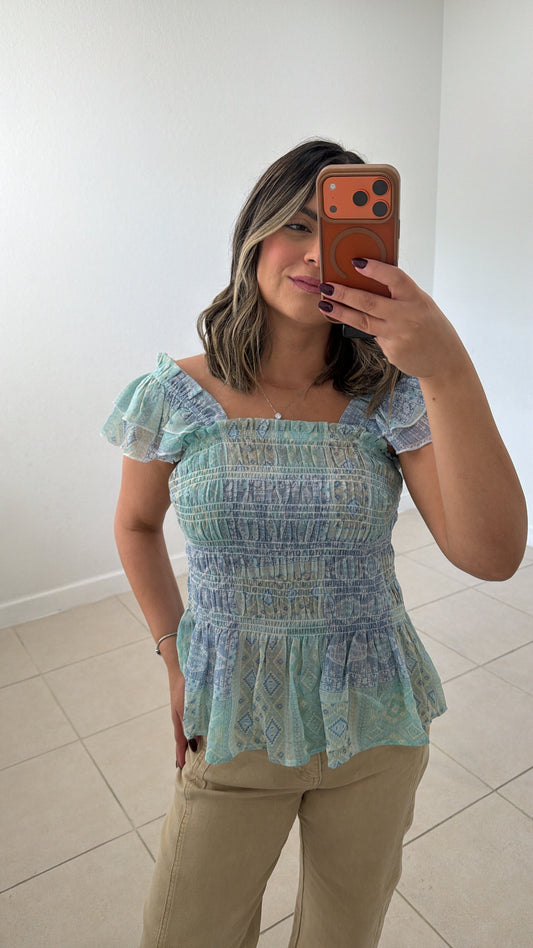 Blue Paisley Top
