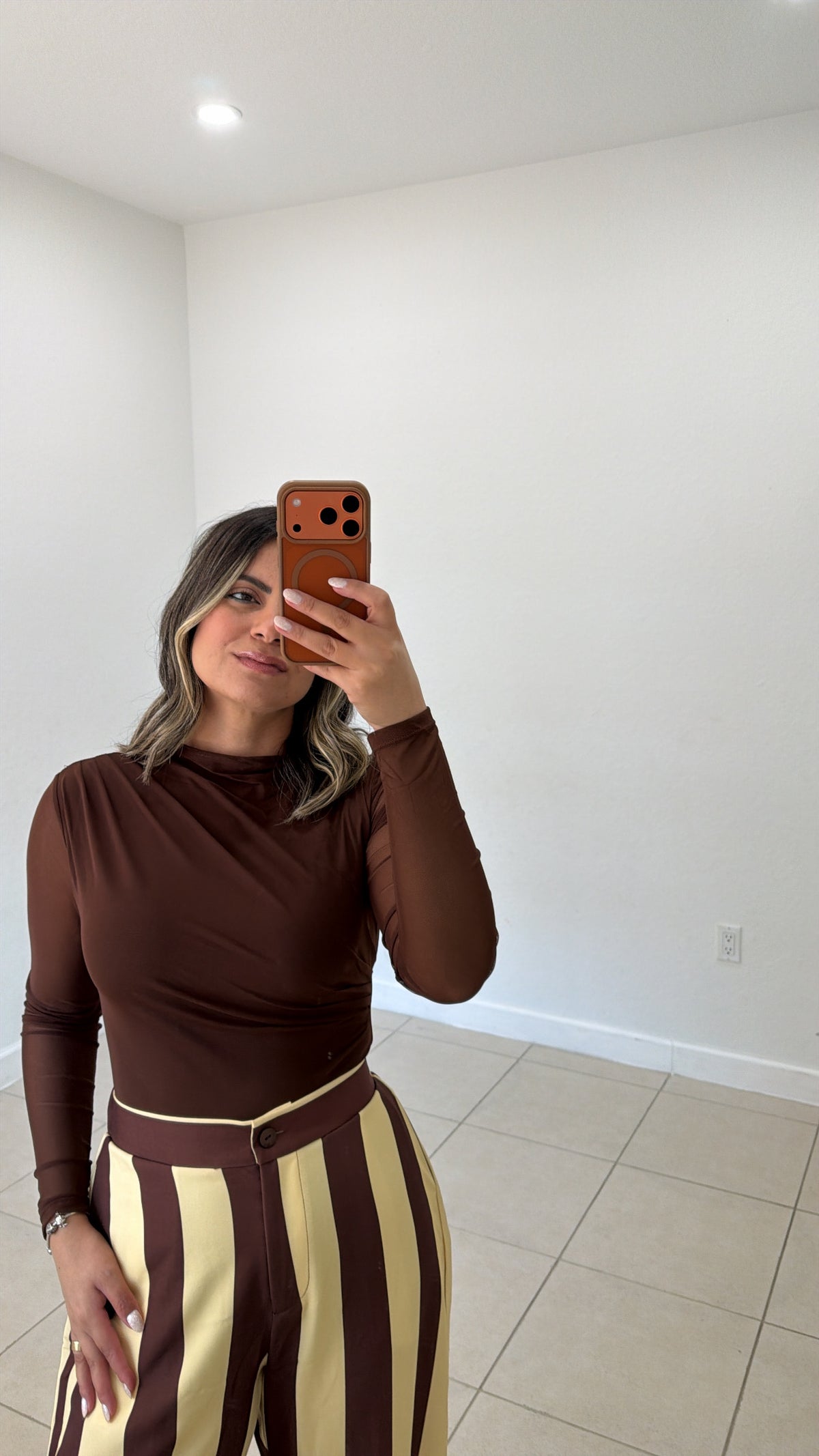 Cocoa Mesh Long Sleeve Top