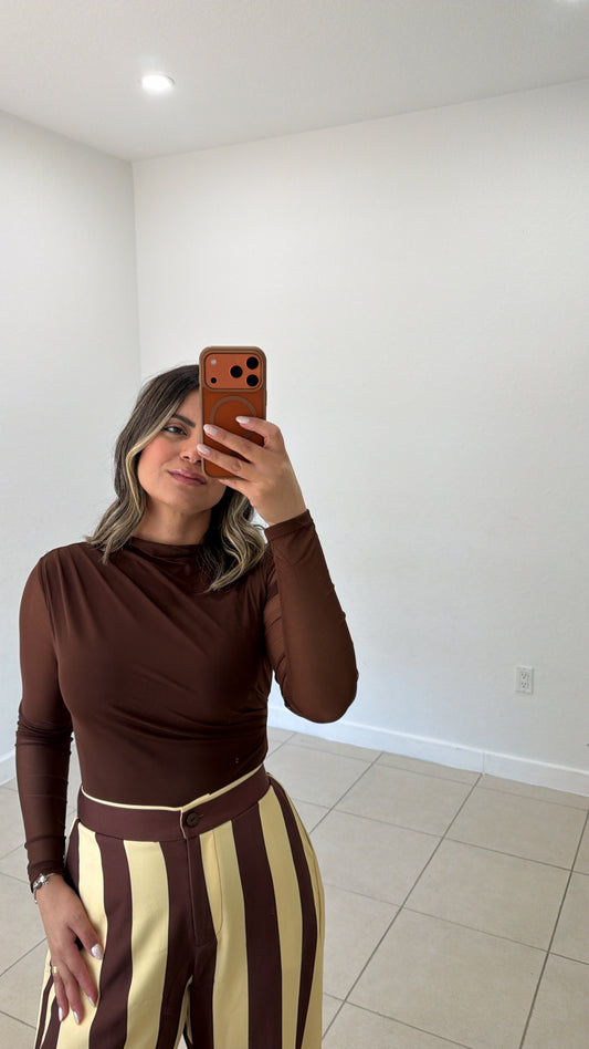 Cocoa Mesh Long Sleeve Top