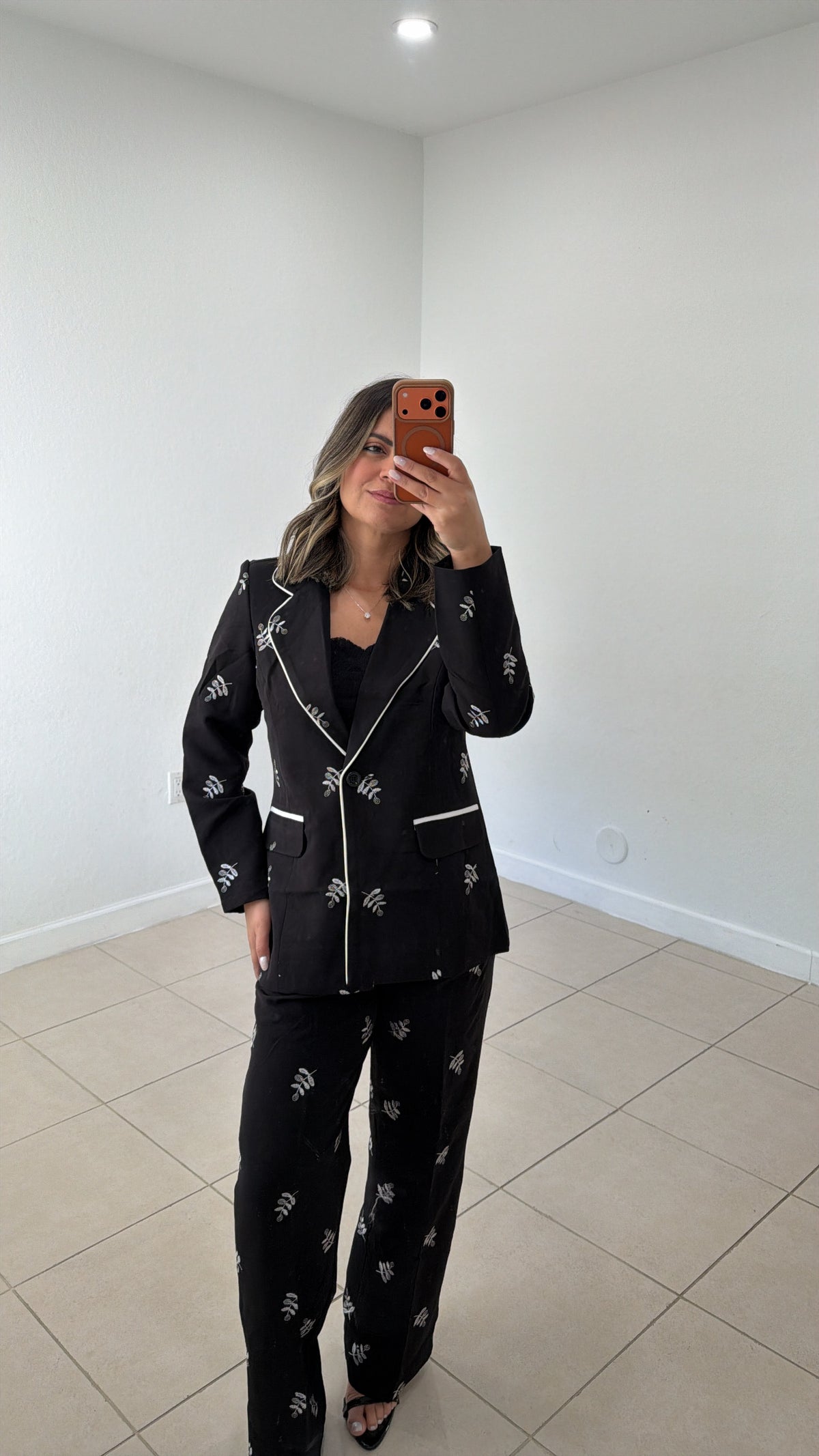 Embroidered Blazer & Pants Set