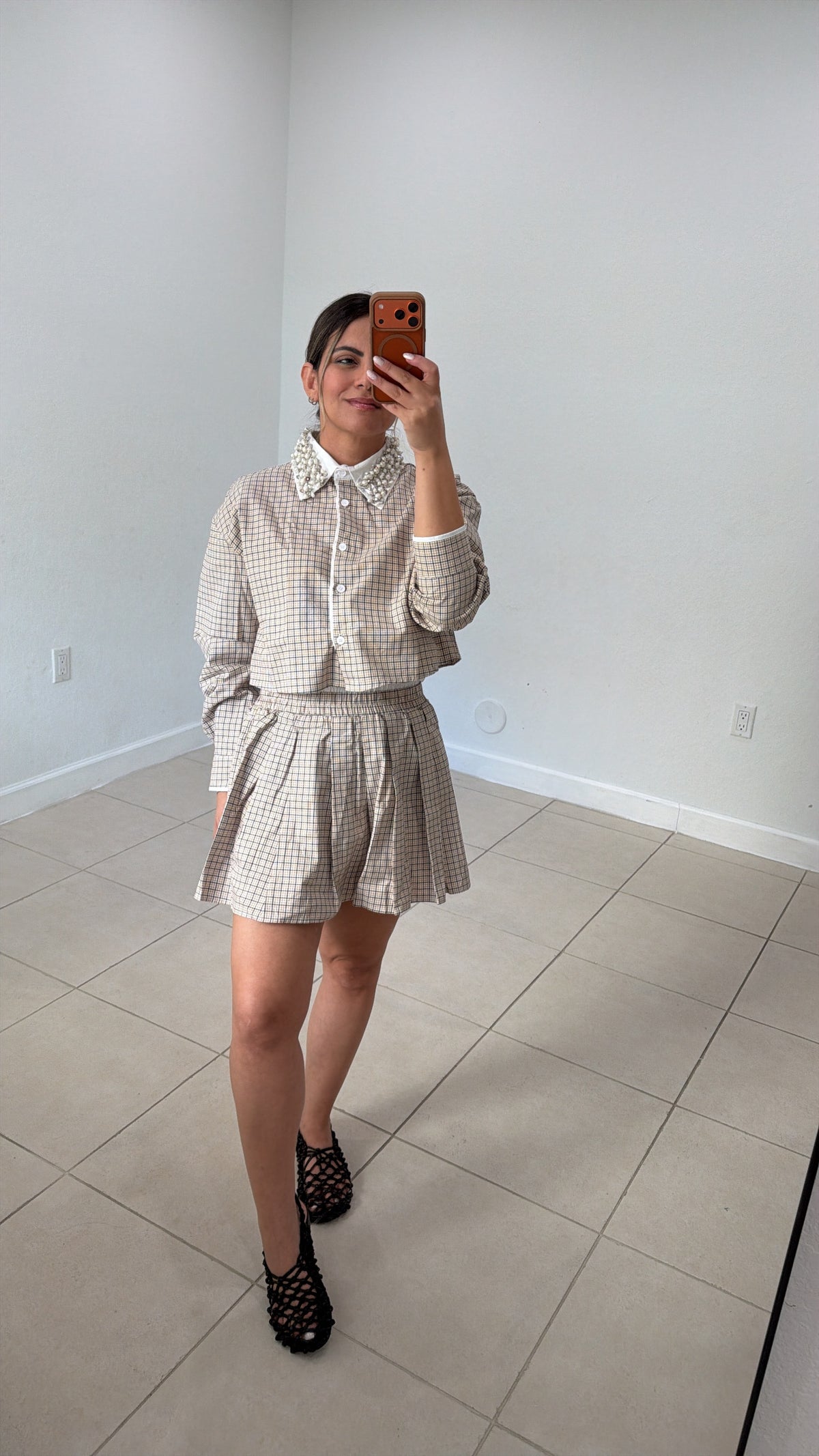 Plaid Pleated Skirt & Top Set