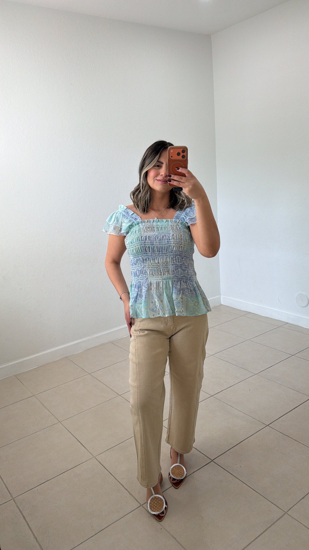 Beige Cropped Straight Pants