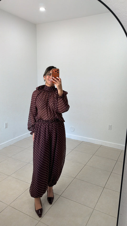 Burgundy Polka Dot Set
