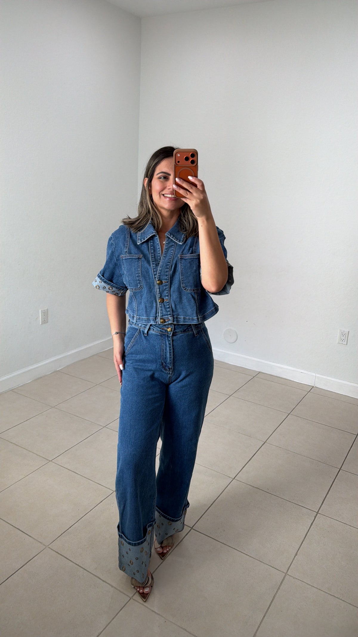 Eyelet Detail Denim Set