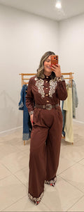 Embroidered Belted Jumpsuit