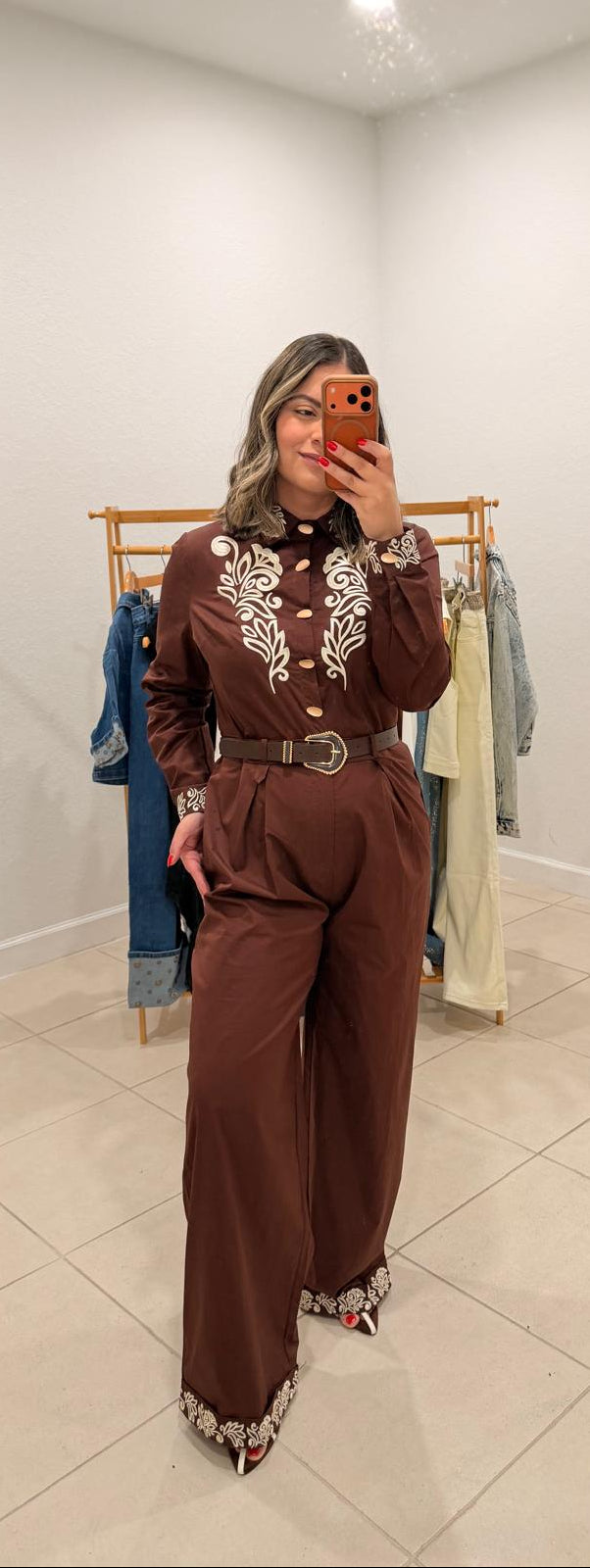 Embroidered Belted Jumpsuit