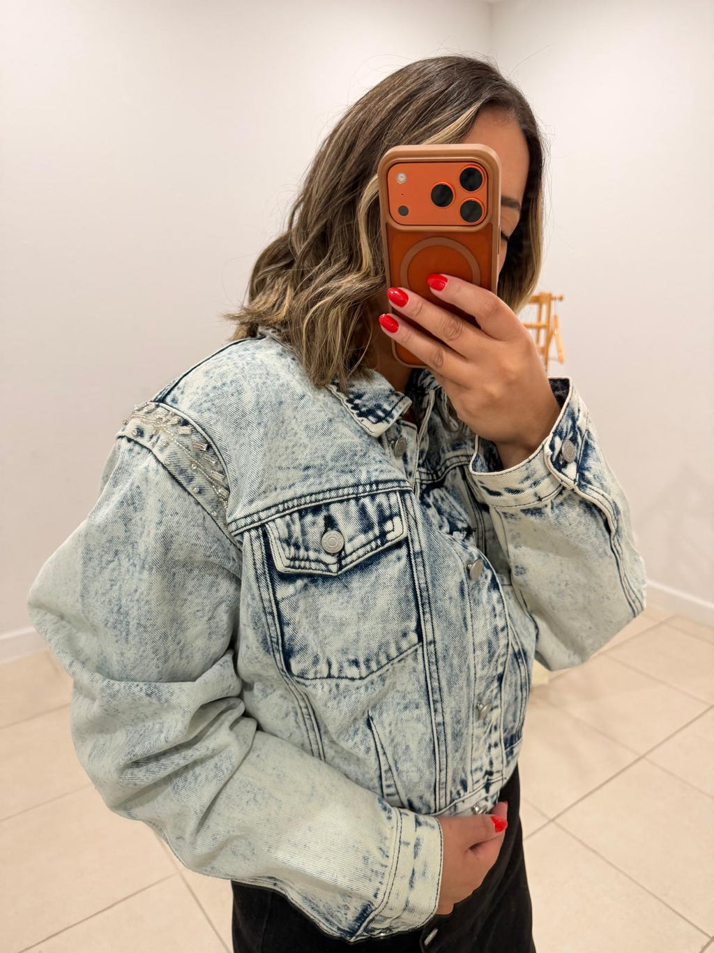 Pearl Embellished Denim Jacket