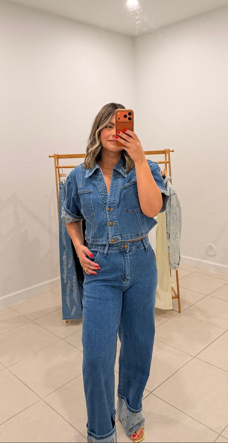 Eyelet Detail Denim Set