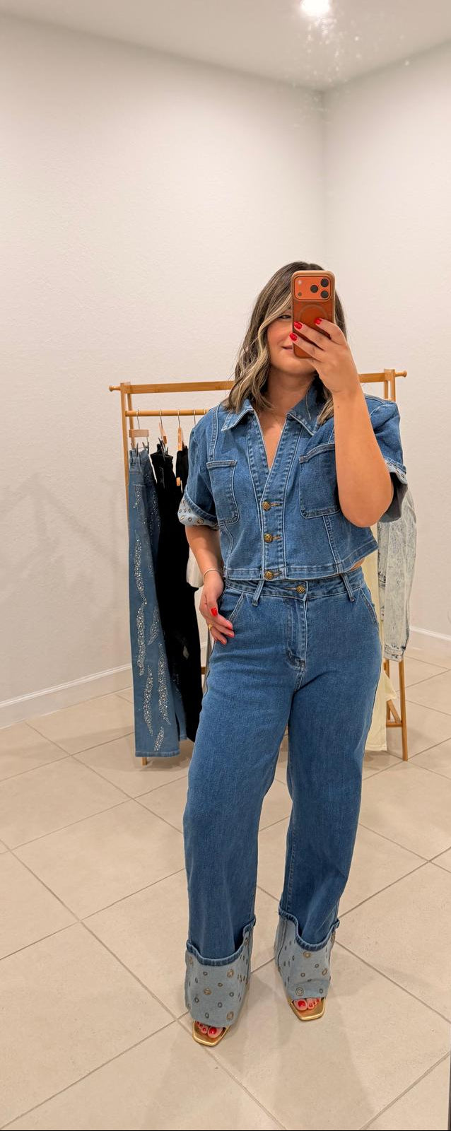 Eyelet Detail Denim Set