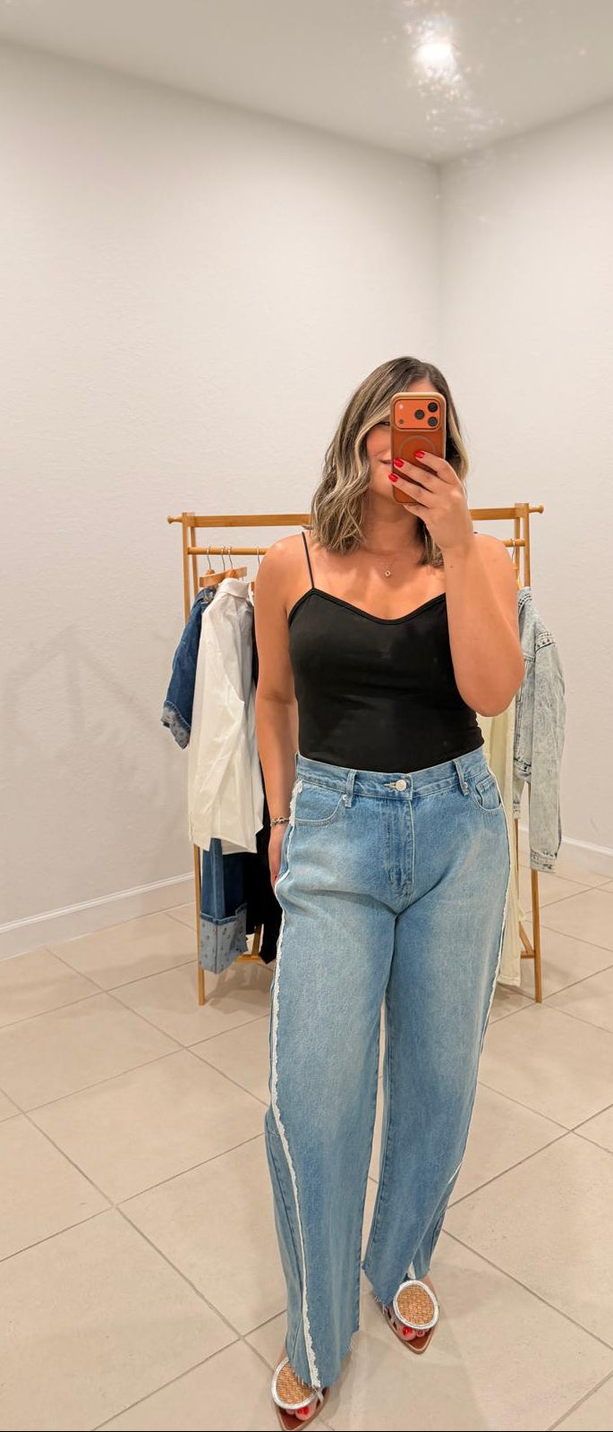 Lace Side Wide-Leg Jeans
