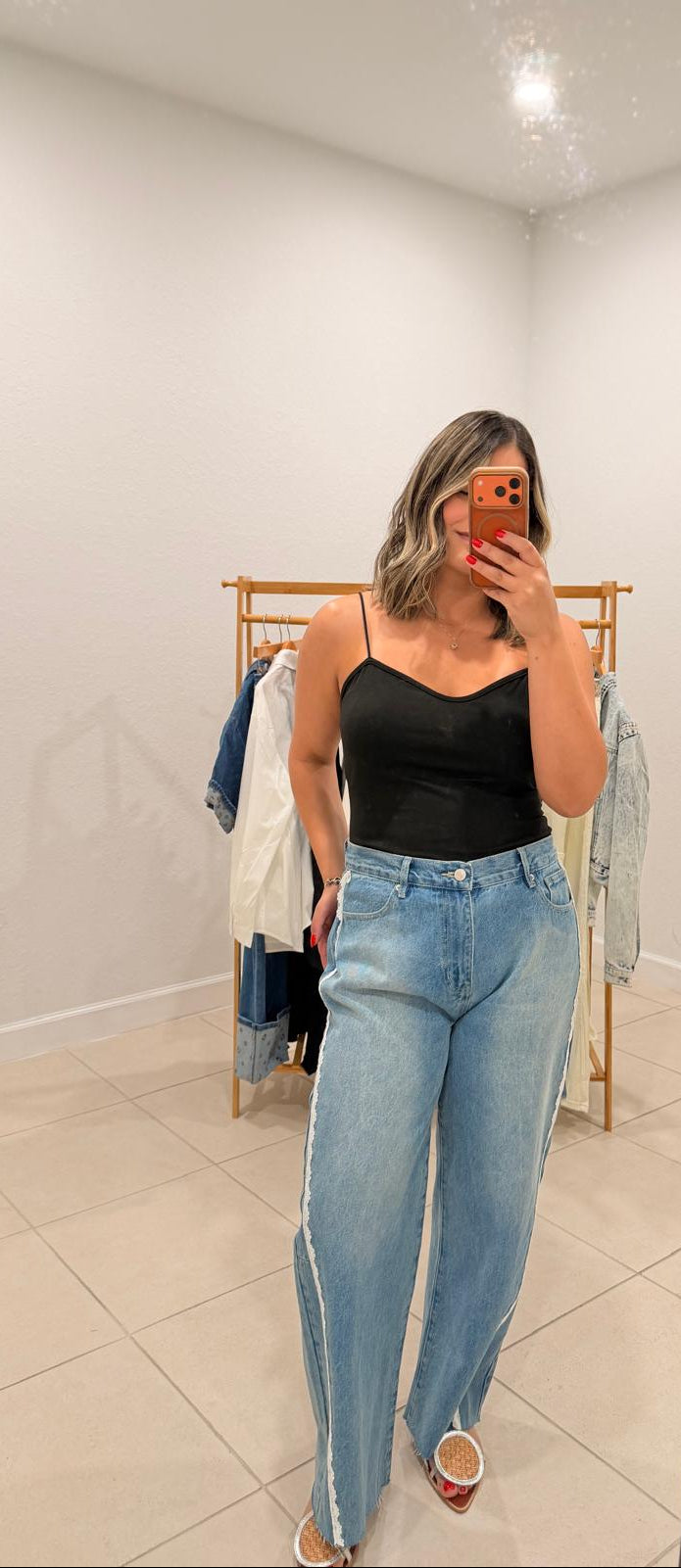 Lace Side Wide-Leg Jeans