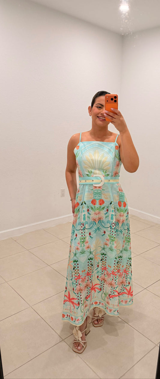 Botanical Garden Belted Midi Dress